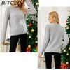 BITCED Top Tricotado Natal Desenho Animado Jacquard Tricô Suéter Urso Bordado Jumper de Natal