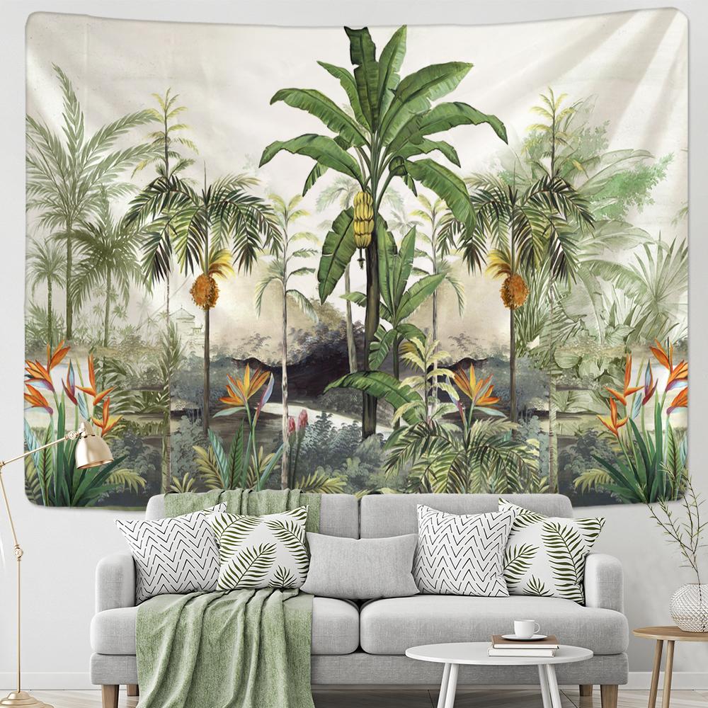 Customizable Palm Tree Tapestry Wall Hanging Tropical Leaves Floral Pattern Wall Beach Mat Animal Background Rug Tapestry