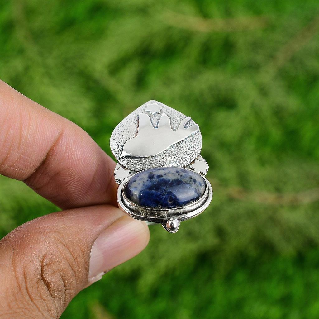 Womens Day Deal Sodalite Stone Bird Statement Promise Ring 925 Sterling Silver