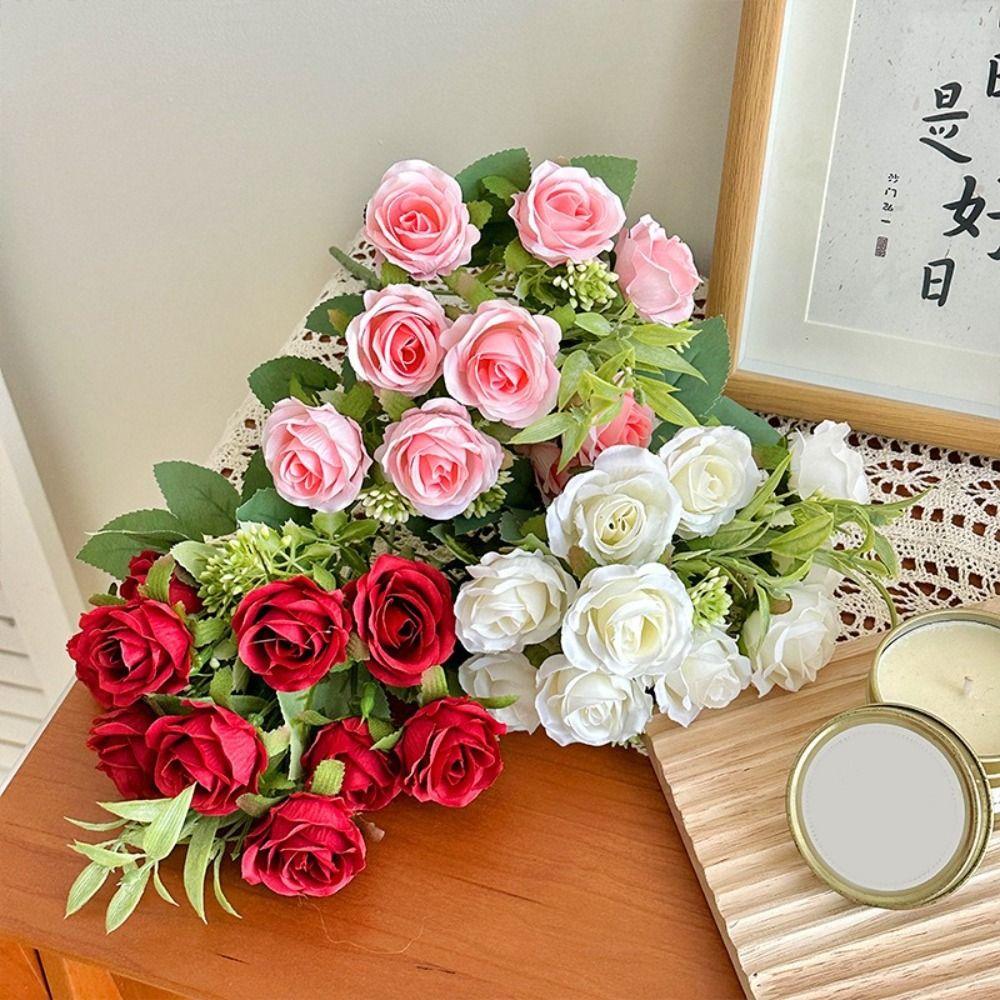 DIY 10 Head Artificial Rose Bouquet Silk Cloth Rose Flower Bundle Artificial Flower Wedding Decoration