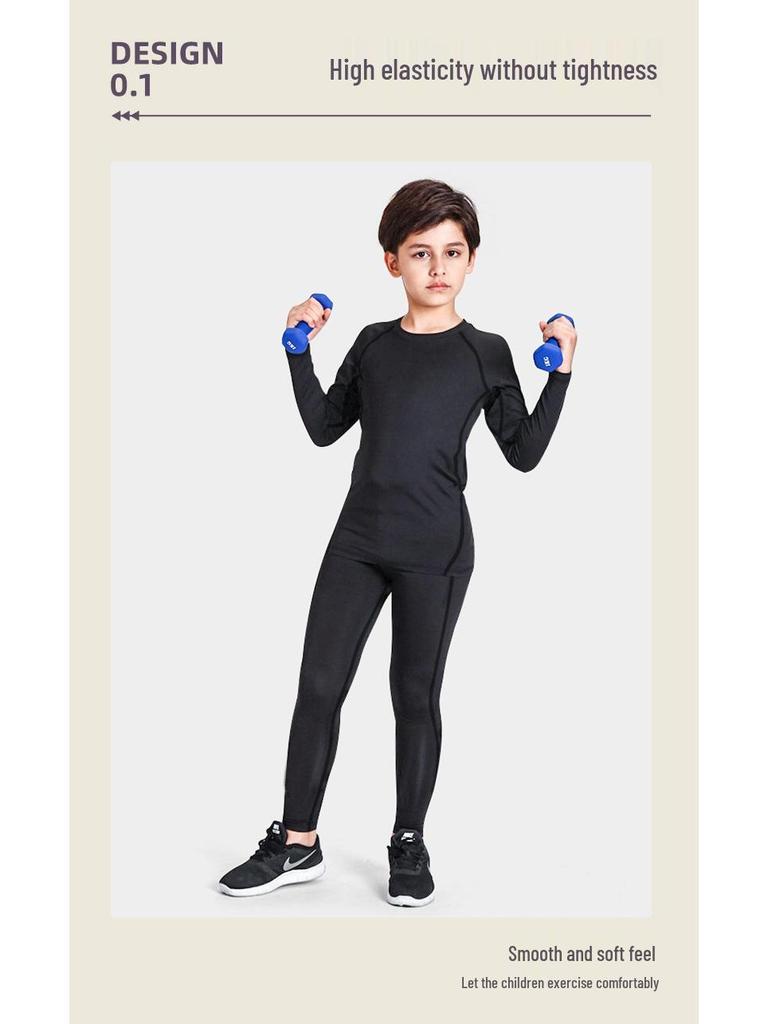 Kids' Sports & Fitness Set: Quick-Dry Basketball, Soccer, Outdoor Training Base Layer & Warm Tight-Fit Suit for Boys