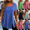 BFCCQB Women's Fashion Short Sleeve Square Neckline Casual Blouses & Shirts