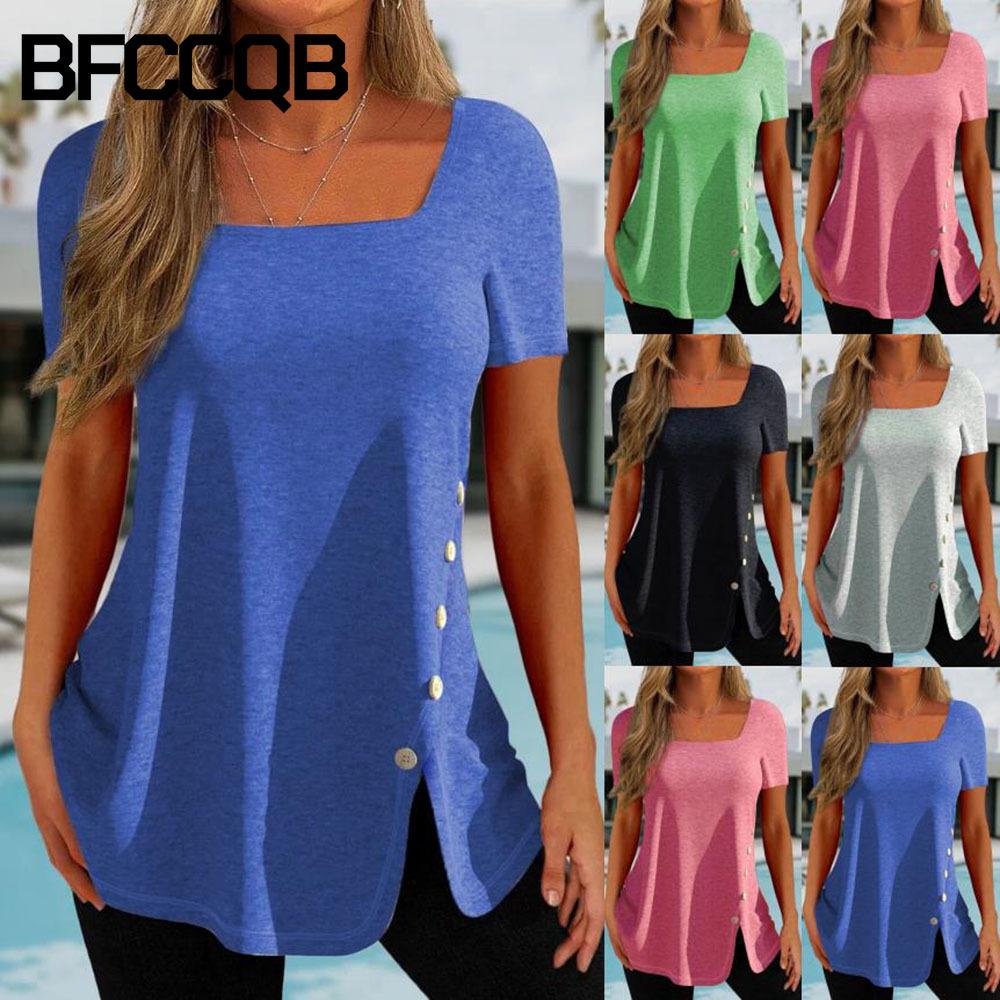 BFCCQB Women's Fashion Short Sleeve Square Neckline Casual Blouses & Shirts