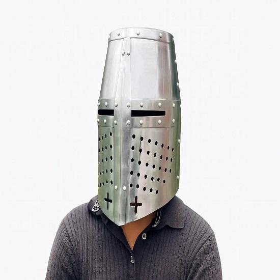 Knight Templar Helmet Full Face Steel Helmet Medieval Crusader Great Helmet Historical Cosplay LARP Helmet Best Gift