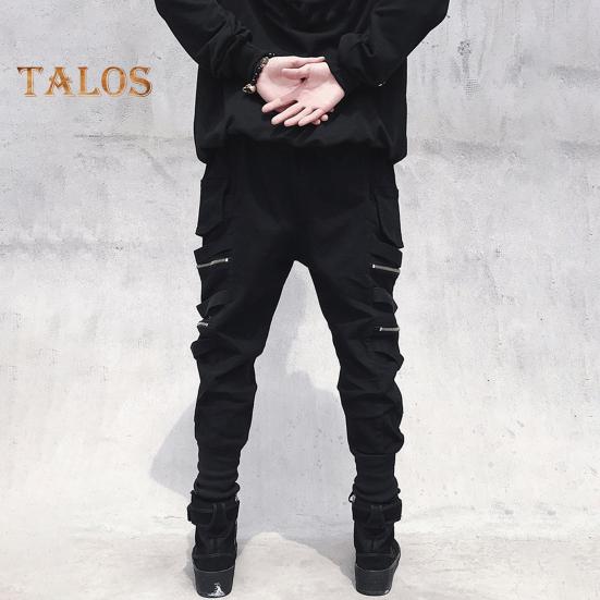 Herren Cargohose mit Riemen und Reißverschluss, lockere Knöchelpartie, mittelhohe Hose, einfarbig, mehrere Farben, Hip Hop Streetwear, Outdoor, Reisen, Sporthose