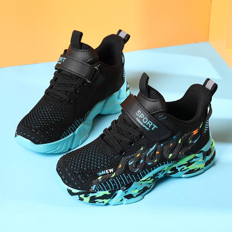 Children's Four Seasons Sneakers 2025 Boys' Fashion Flame Breathable Medium and Large Children's Girls Outdoor Running Shoes