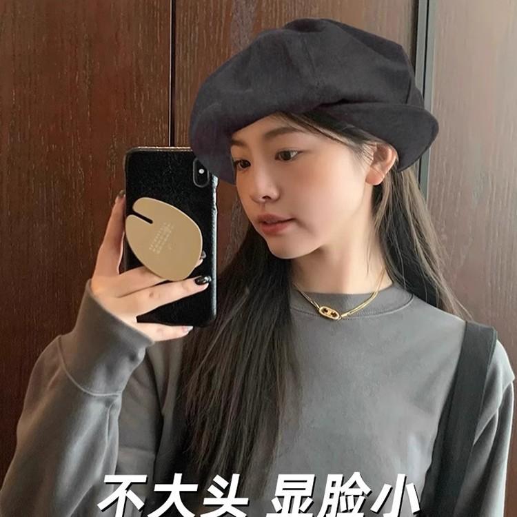 Vintage cloud beret big head circumference painter newsboy hat 2025 new gray large size duck tongue octagonal hat