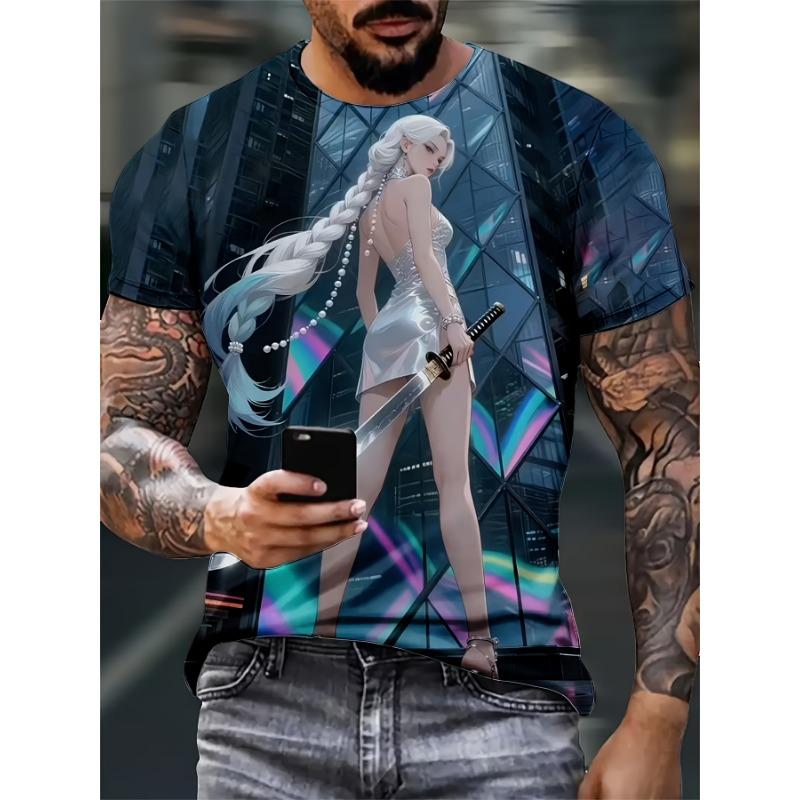 

Unisex 3D Printed Graphic Tee - Beautiful Lady, Airy Round Neck Casual Summer Shirt, S