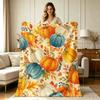 Soft Warm Flannel Throw Blanket with Fall Pumpkin Maple Leaf Harvest Print All Season Cozy Blanket for Sofa Couch Living Room Bedroom Office Home Deco