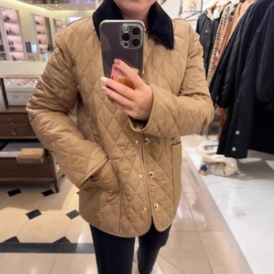 EastRogue Invierno Clásico Cuadros Británicos Patchwork Pana Armadura Dorada Algodón Chaqueta Abrigo para Mujer