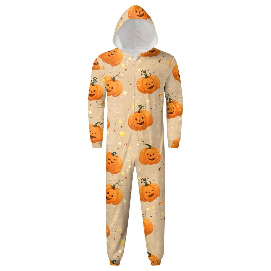 Halloween Print Family Matching Hooded Long Sleeved Zippered Jumpsuit Set
