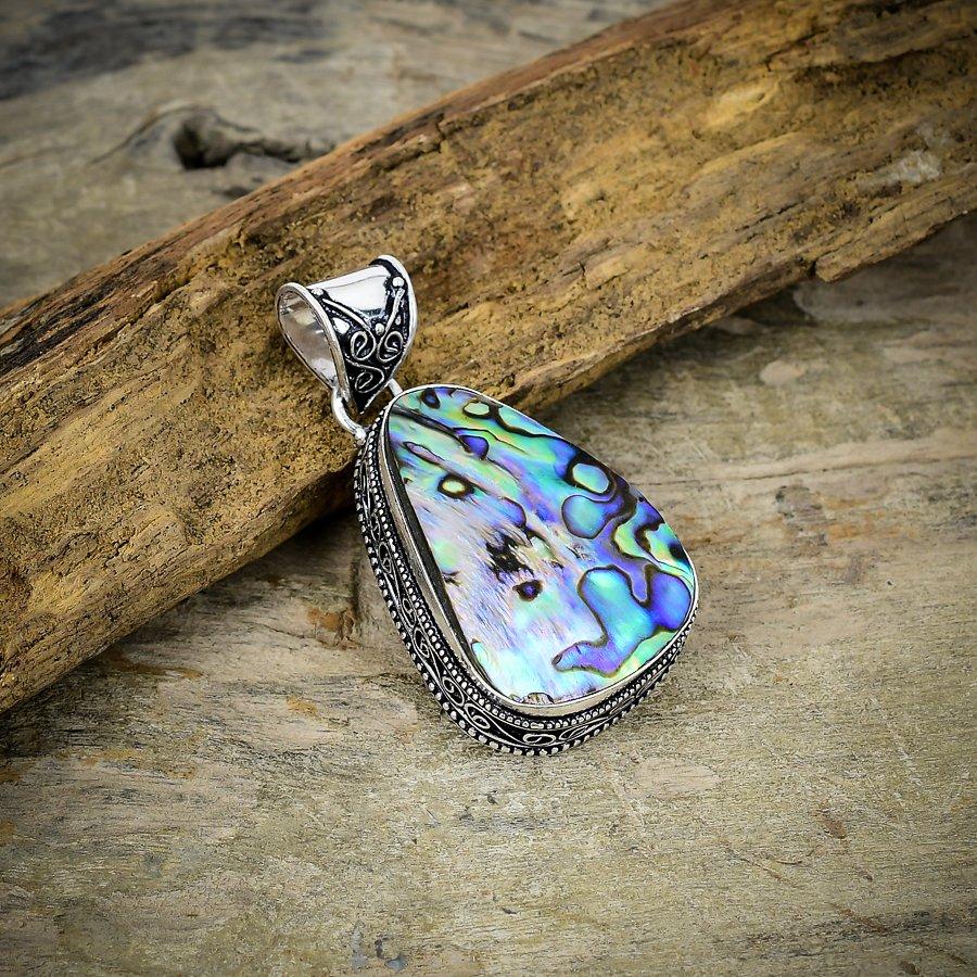 

Abalone Shell Gemstone Handmade 925 Sterling Silver Jewelry Pendant 2.09 M-22
