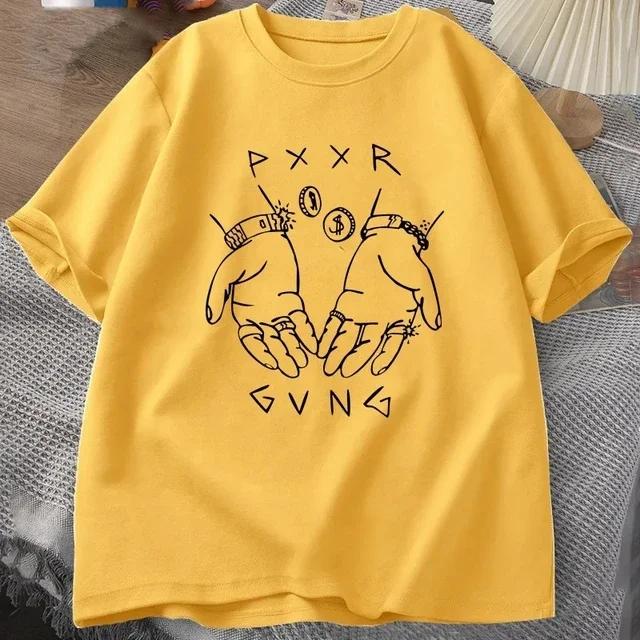 Pxxr Gvng Graphic Printed Summer T-shirts Round Neck Oversized Tshirt Men Cotton Short Sleeve Tops Casual Unisex Streetwear Tees