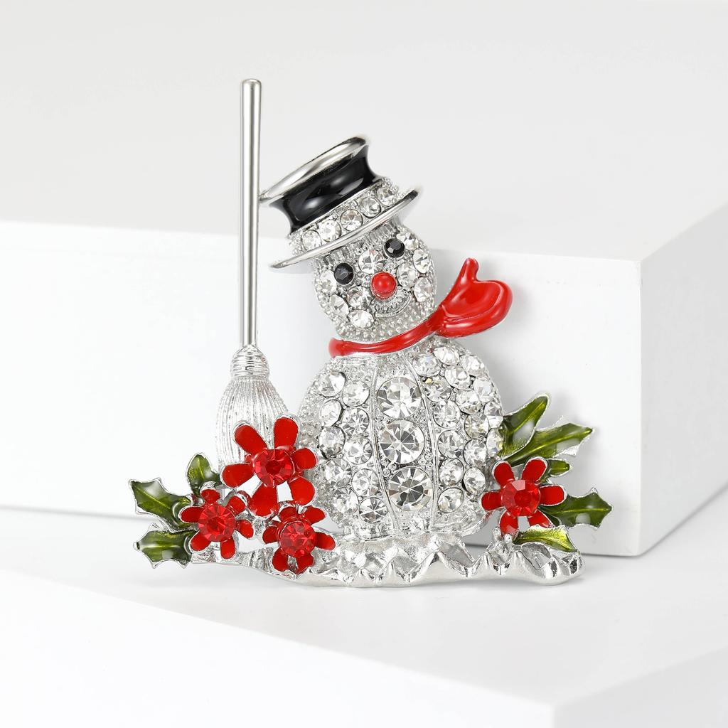 Spilla Decorativa Fumetto Carino Strass Scopa Pupazzo di Neve Moda Semplice Spilla per Abito Cappotto