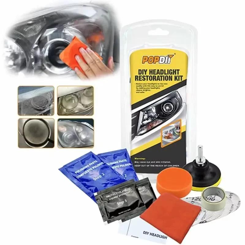 Car Headlight Restoration Kit - Repair Yellowing & Scratches, Brightener & Lens Polisher