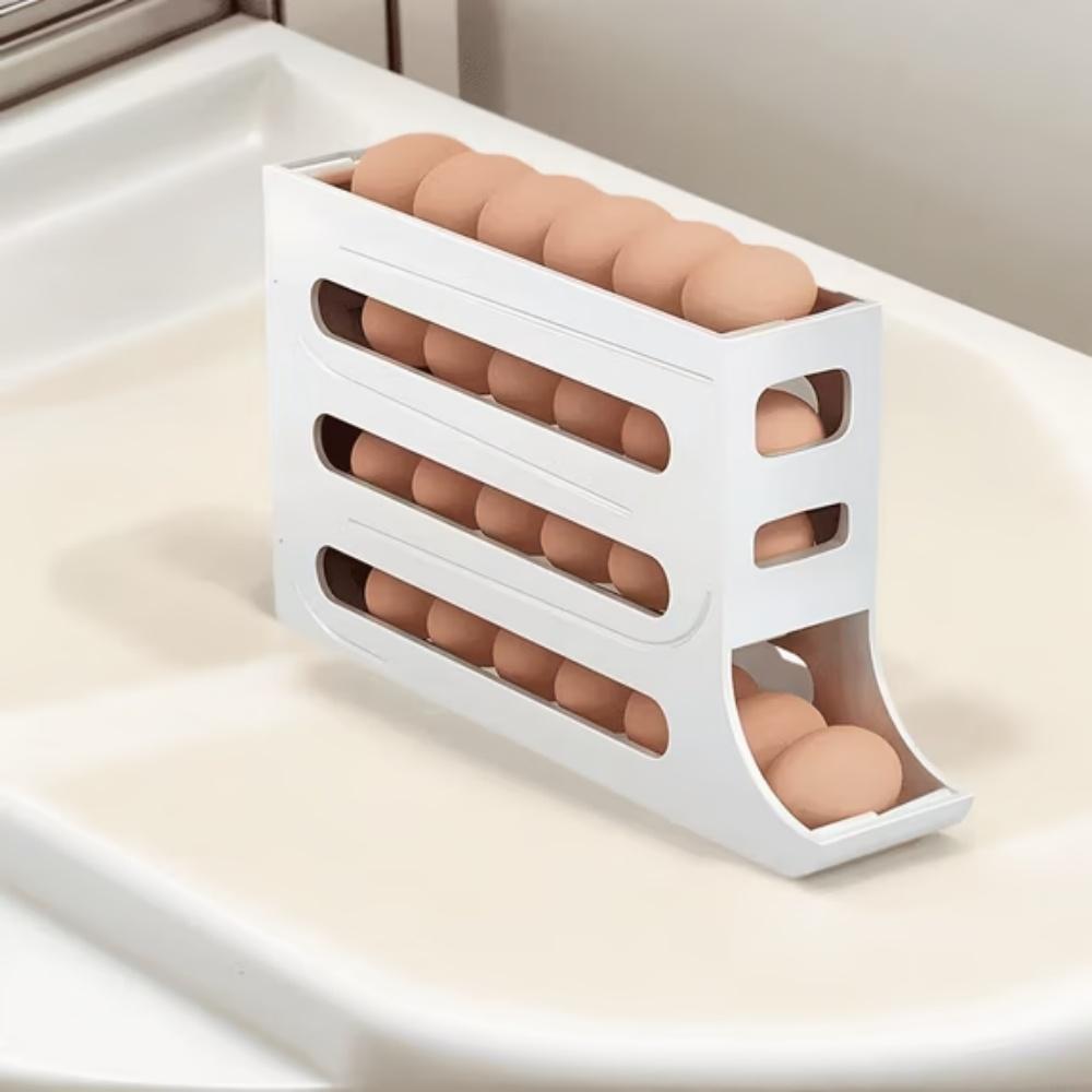 Egg Storage Rack - 4-Tier Auto Rolling - Roll Down Dispenser