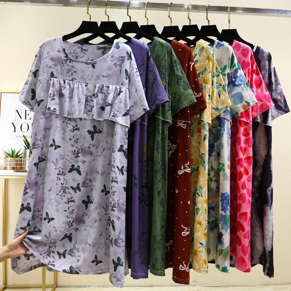 Elegant Slimming Leak-Proof Print Skirt Dress - Plus Size Women's Mid-Length Summer Wear