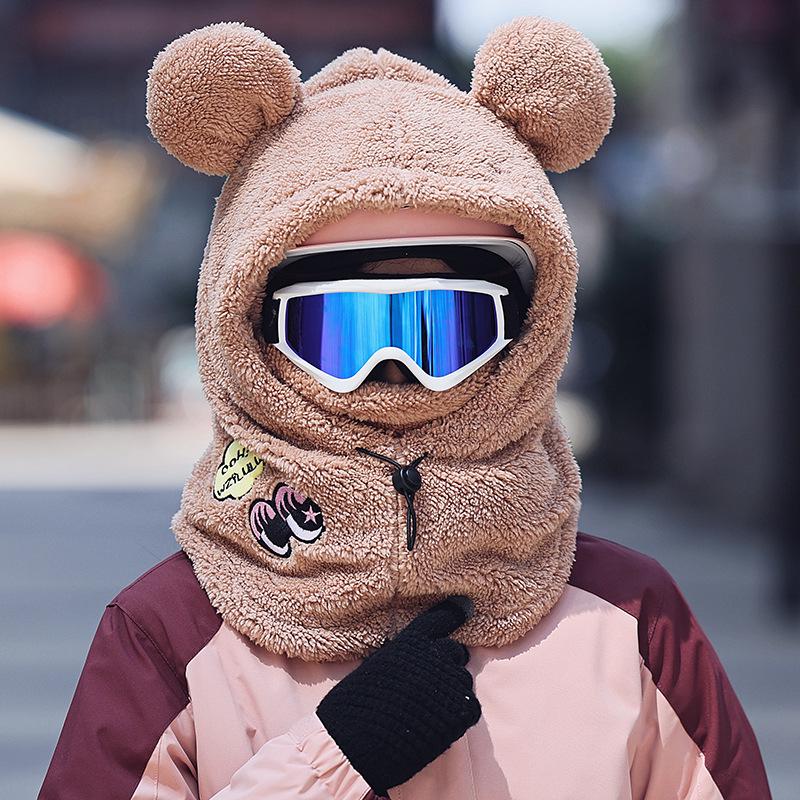 

Adorable Bear Hat with Built-in Ear Protection for Autumn/Winter Cycling & Skiing - Warm, Plush, and Pullover Style Helmet One Size