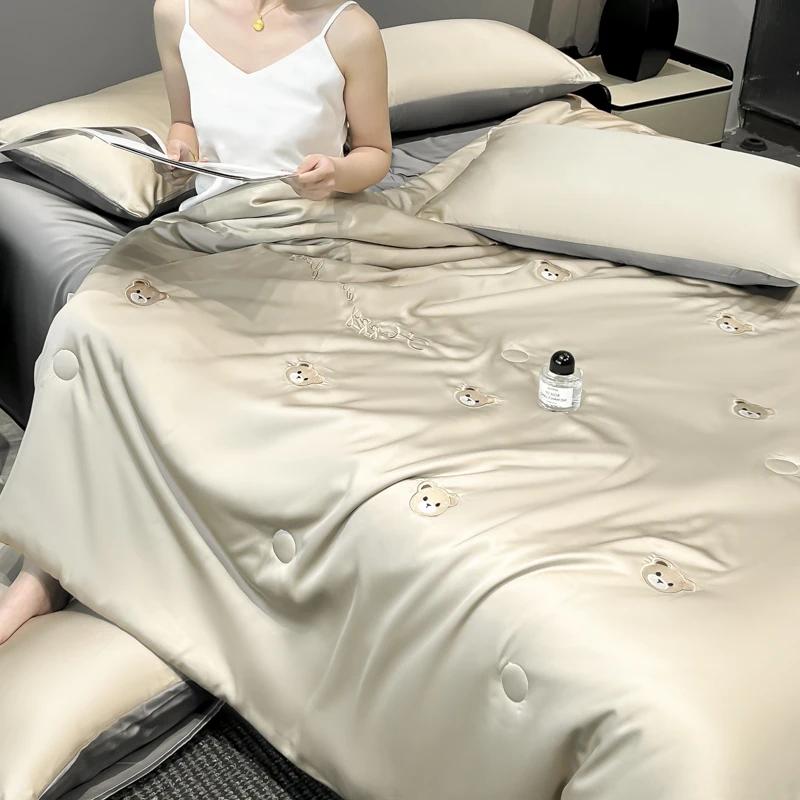 Kühle Sommerdecke - Gewaschene Eis seide, Atmungsaktiv & Schnelltrocknend, Hautfreundlich (Mehrere bunte Muster)