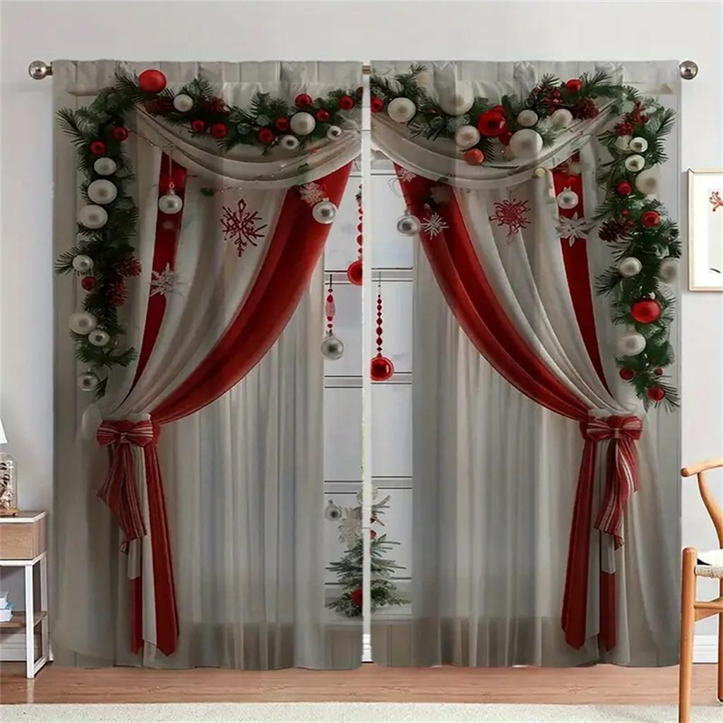 2-teilige moderne Weihnachts-Türvorhänge mit Weihnachtsstrumpf, festlicher Digitaldruck, Feiertagsdekoration für Wohnzimmer, Schlafzimmer