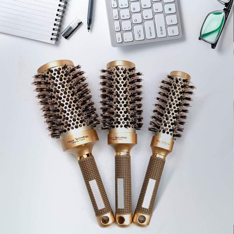 4-Piece Cylinder Curly Hair Roller Set: Pig Bristle Comb, Thermal Air Aluminum Comb, Ceramic Styling Comb.