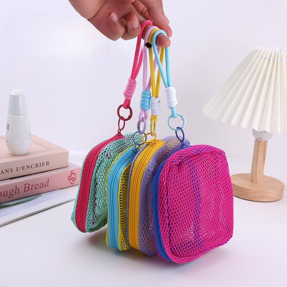 New Mini Portable Grid Tofu Bag Cosmetic Storage Net Bag Small Portable Coin Purse Mesh Makeup Bag Storage Pouch