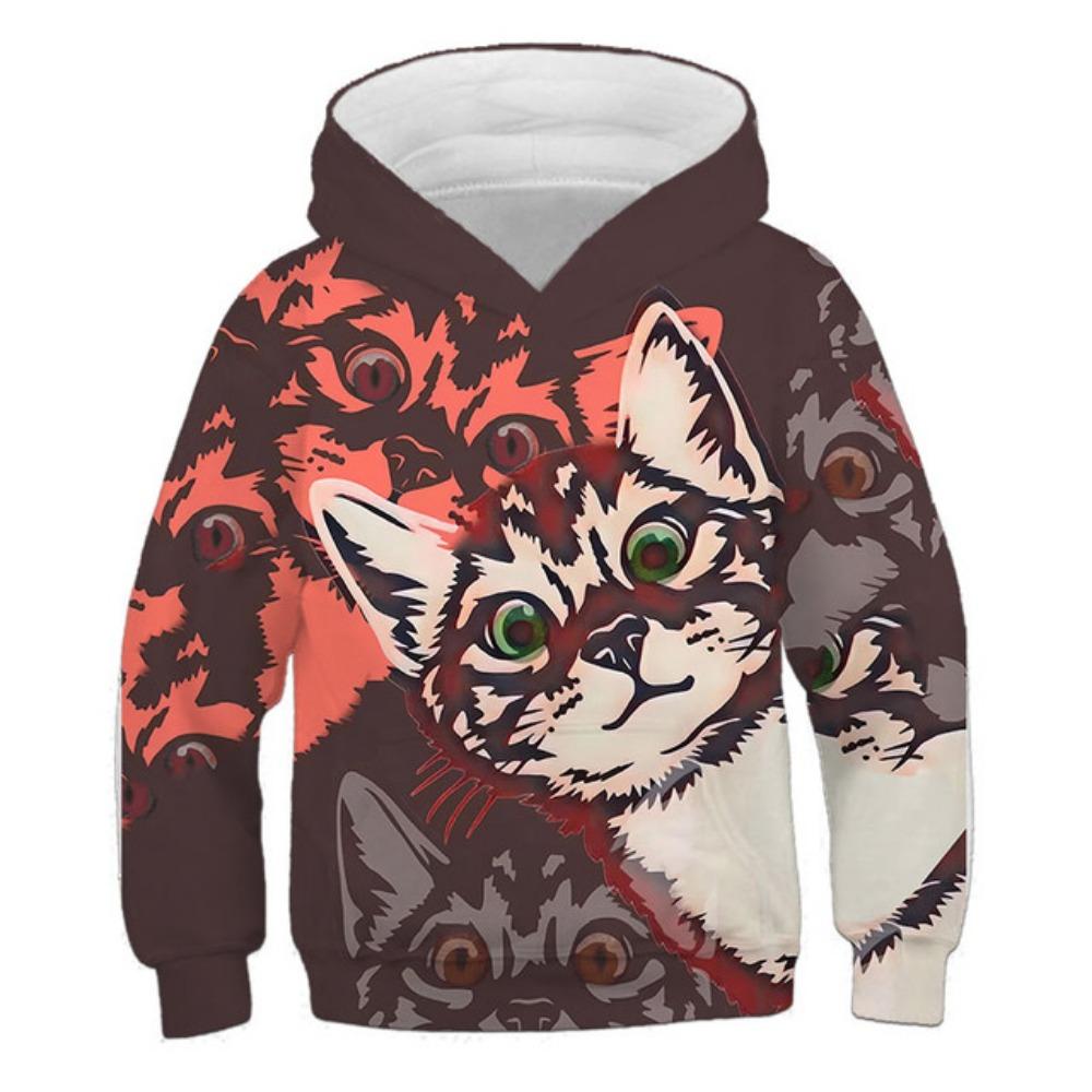 Kinderkleidung Mädchen Hoodies Langarm Niedlicher 3D Katzenaufdruck Kinder Frühling Herbst Kleidung Lässig Kawaii Outdoor Jungen Mädchen Kleidung Oberteile