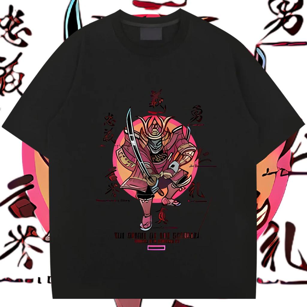 Samurai Round Collar Loose Big Size Clothes Harajuku Men's Tshirt Graphic Printing Hippie Tee Fashion Tops Frivolous Tees