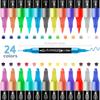 24 Colors Dual Tip Acrylic Paint Markers Set Brush & Dot Tips Waterproof No Bleed Paint Pens for Rock Canvas DIY Art Craft