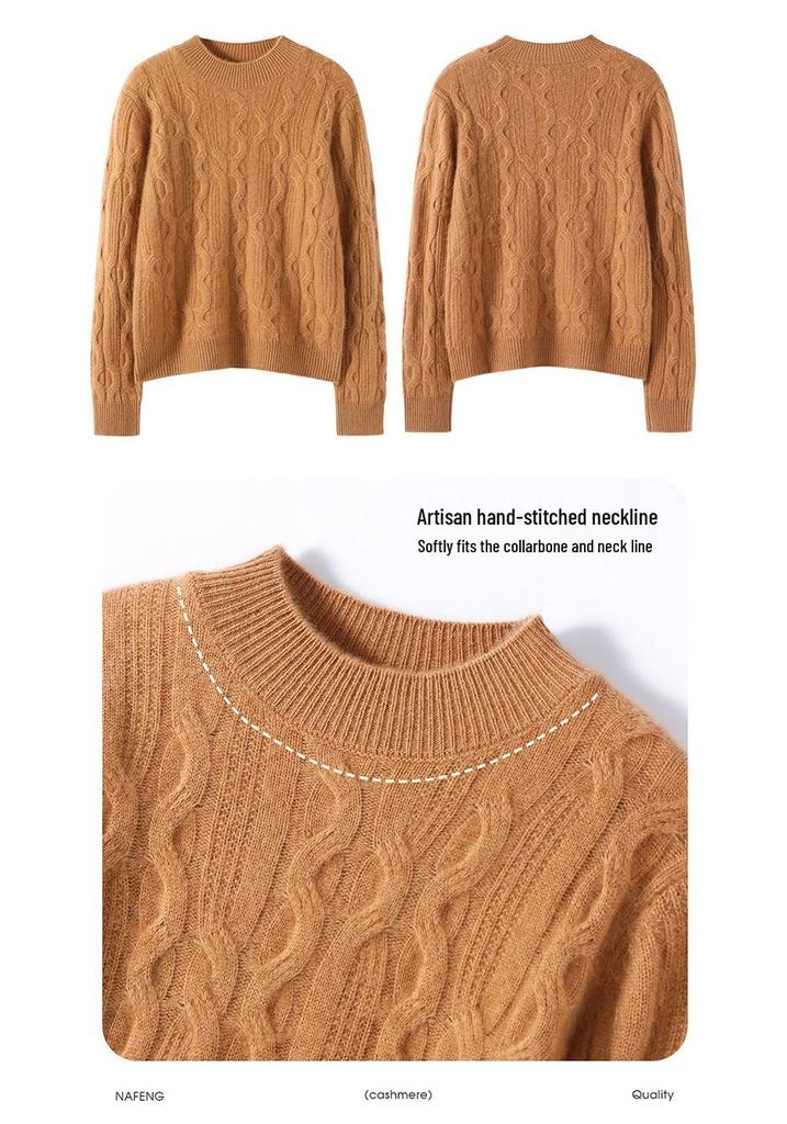High Neck Cashmere Sweater - Thick, Loose Knit for Autumn & Winter