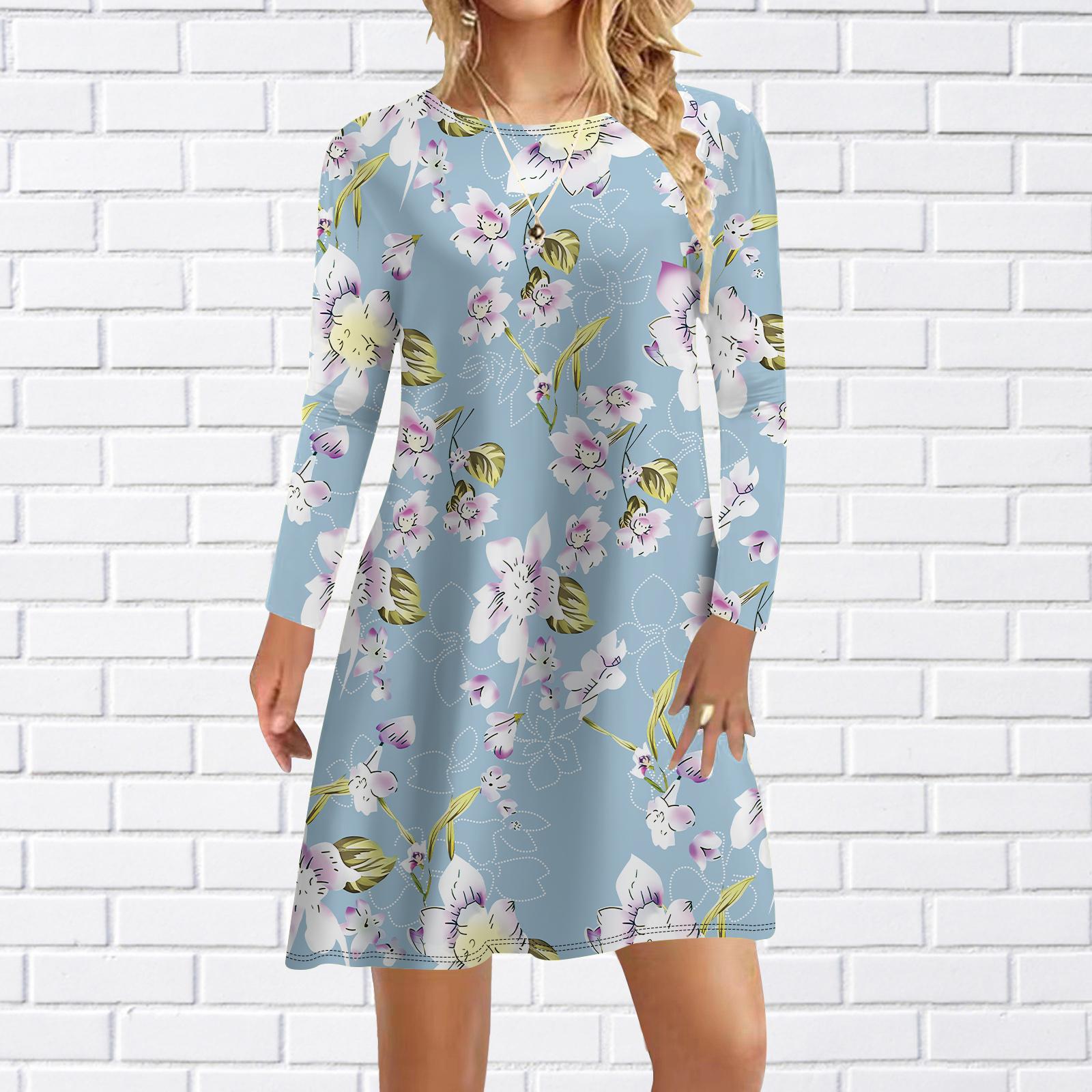 

Женское повседневное платье, осеннее розовое платье с тюльпаном для женщин, платье с коротким рукавом и круглым вырезом, большие размеры 8XL светло-синий