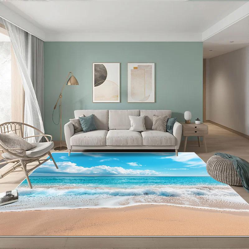3D Sea Wave Large Rug for Living Room Children Room Sandy Beach Carpet Home Bedroom Creative Kids Room Non-slip Floor Mat Tapete