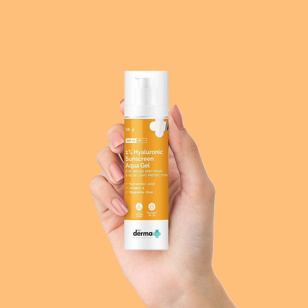 The Derma Co 1% Hyaluronic Sunscreen Aqua Gel For Broad Spectrum & Blue Light Protection -50gm