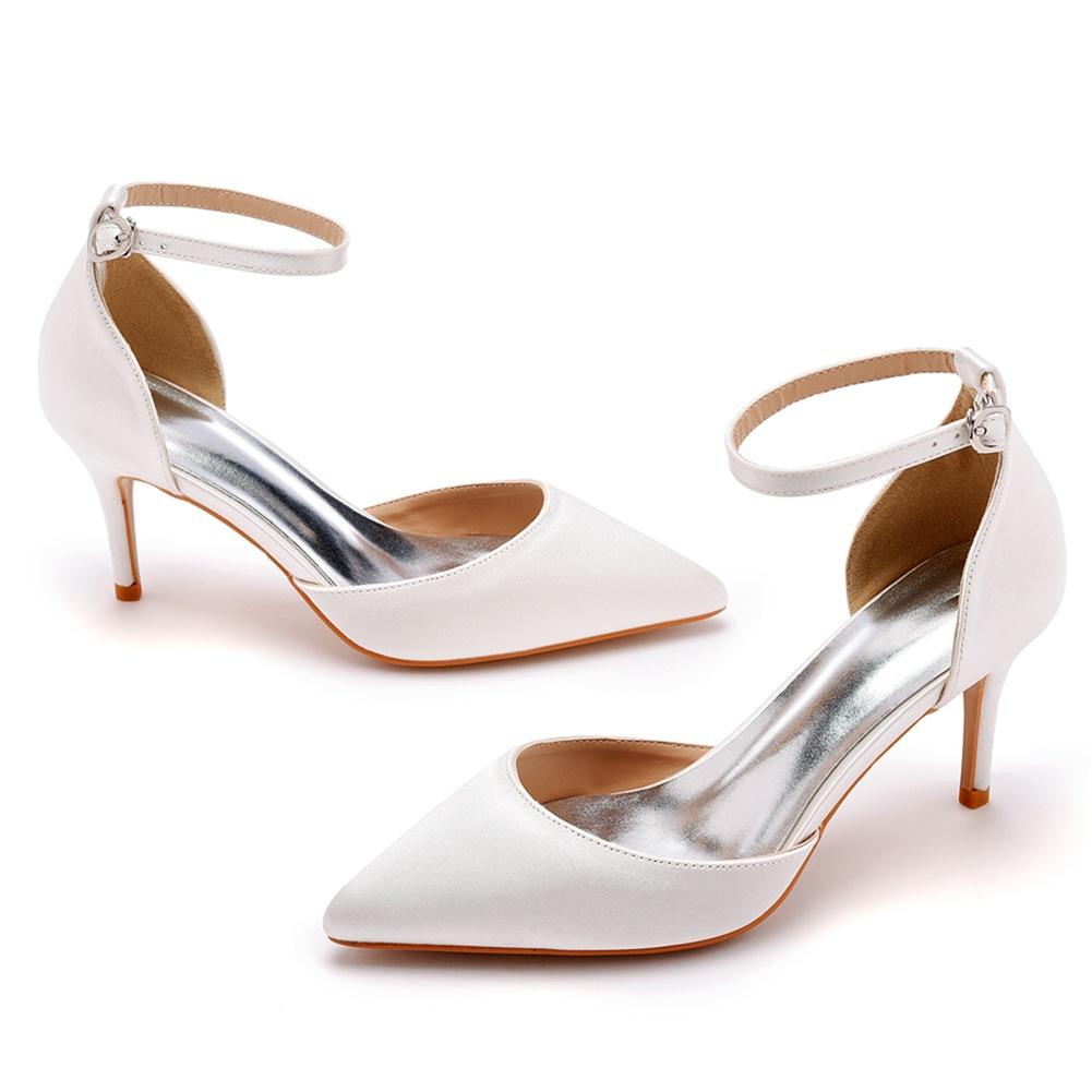 7cm Thin Heeled Large Size Sandals Banquet Women's Shoes High-end Silk High Heeled Sandals Satin Dress Long Skirt Shoes