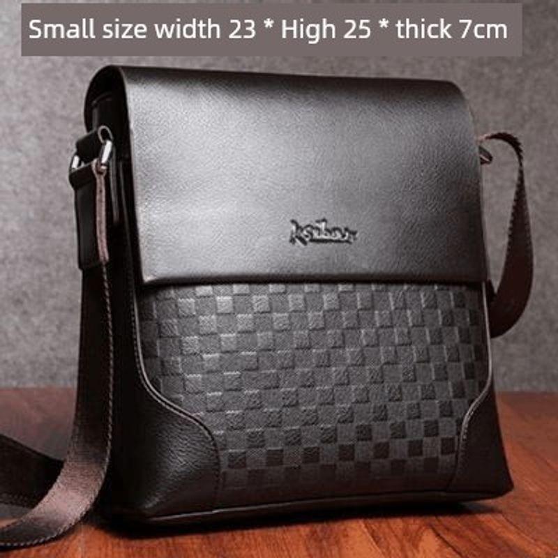 

Деловая клетчатая мужская сумка из коровьей кожи первого слоя Dark Brown small size (23*25)