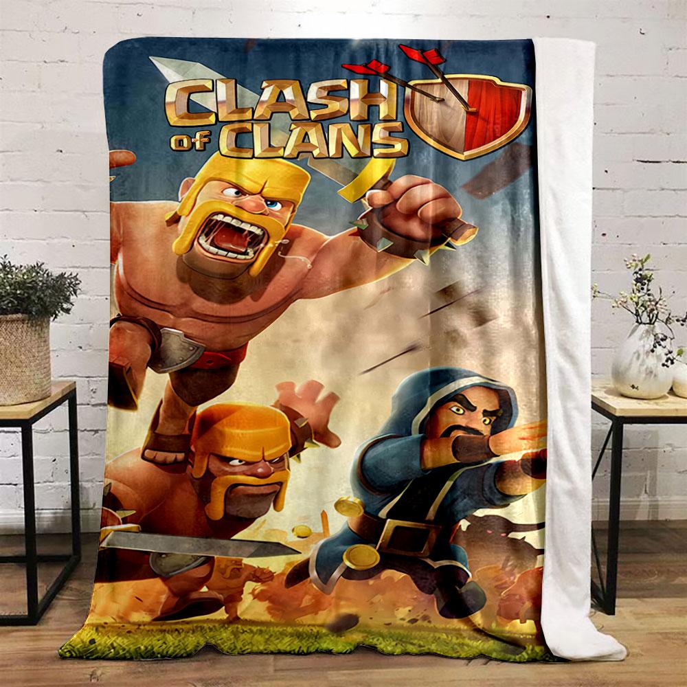 Dynamic battle-themed artwork with characters and weapons in action. for all seasons blanket lunch break throw gift