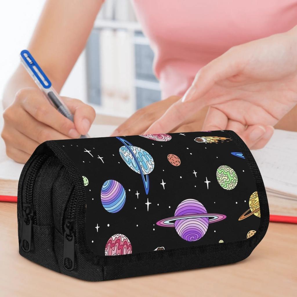 Double Layer Pencil Case, Vibrant Printed Pencil Pouch with Galactic Palette Design, Fashion Storage bag, Portable Pencil case with zipper, Durable Fa