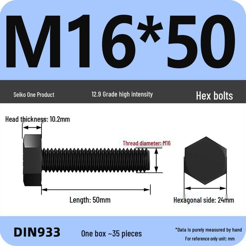 High Strength Class 12.9 Hex Bolt Set: M4-M16 Sizes
