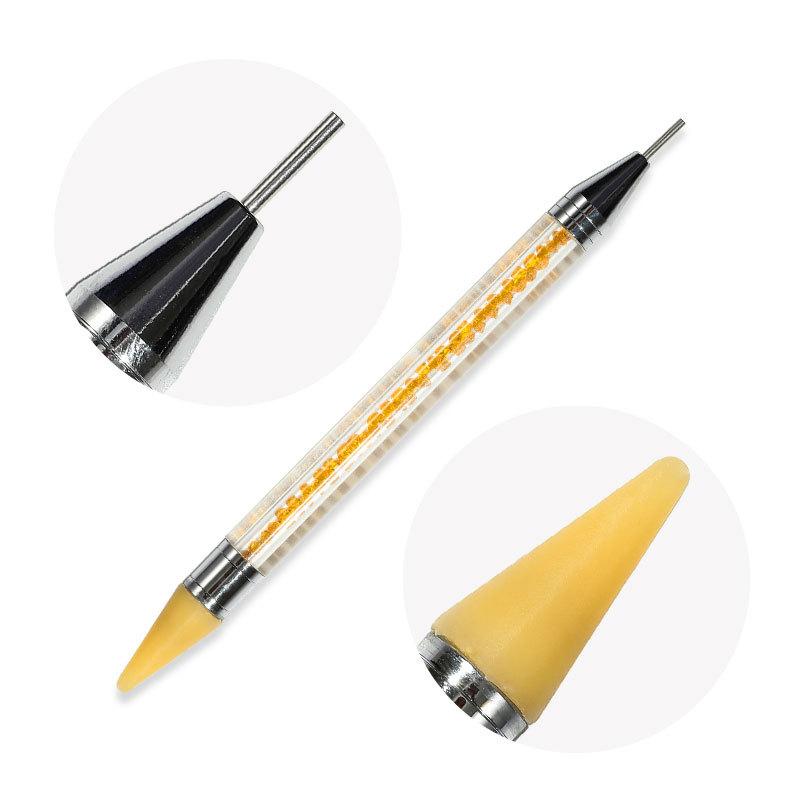 Nail Art White Dual-head Wax Pen With Diamante Embellishment And Rhinestone Picker, Crystal Rhinestone Applicator Tool