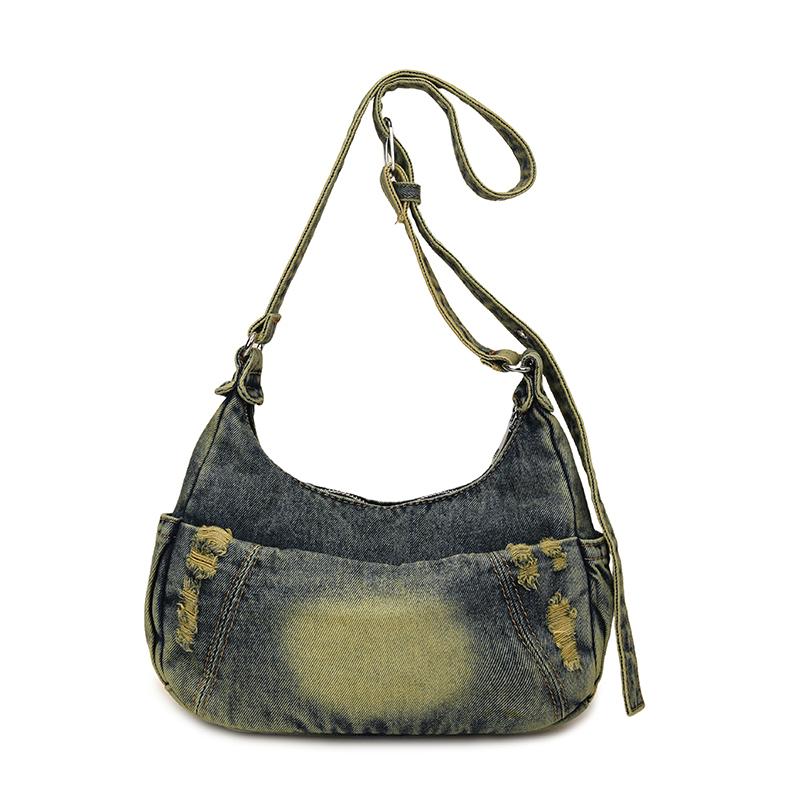 

New Cool Denim Zipper Sewing Tote Bags 2026 High Quality Large Capacity Ladies Bags Summer Commute Versatile Crossbody Bags синій