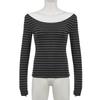 Harajuku Basic Slim Long Sleeve Stripe Tee Off Shoulder O Neck Korean Street Style Spring Autumn Y2K Women's Gray T Shirt