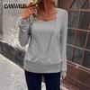 Autumn Women's Solid Color V-Neck Cross Loose Long Sleeve Casual Top