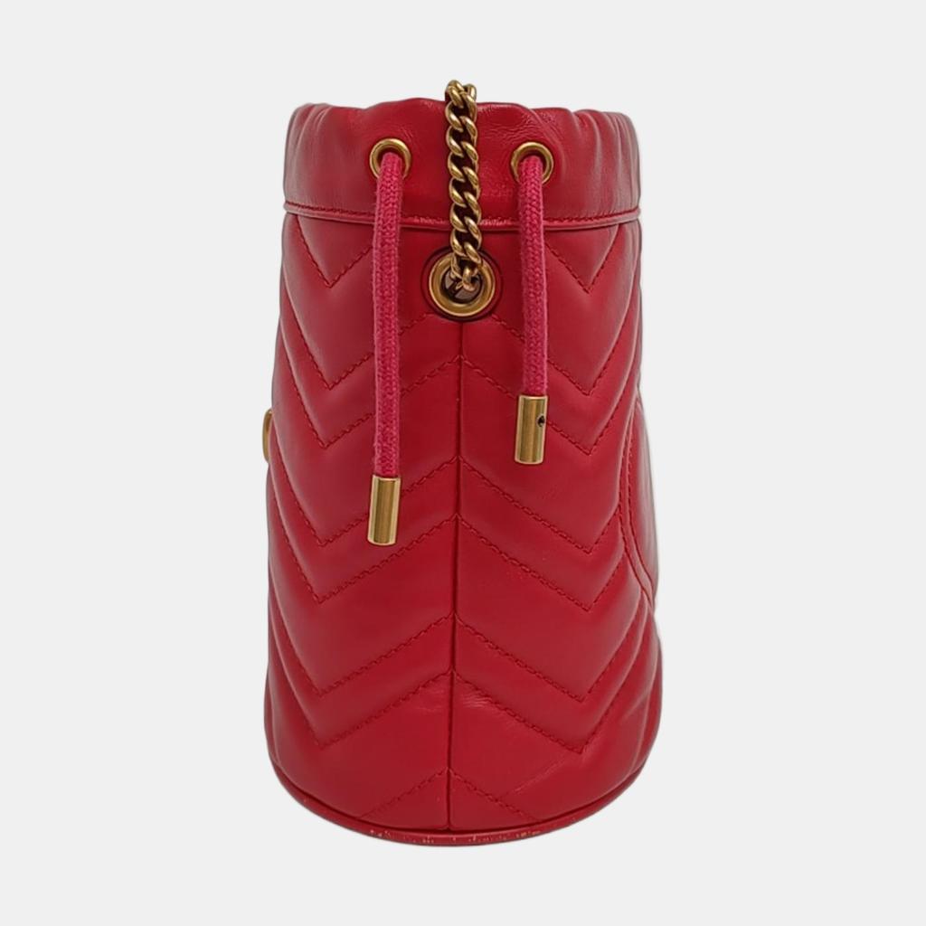 [Pre-Owned] GG Marmont Gold Logo Quilted Drawstring Bucket Bag - Very Good #VE6LP0