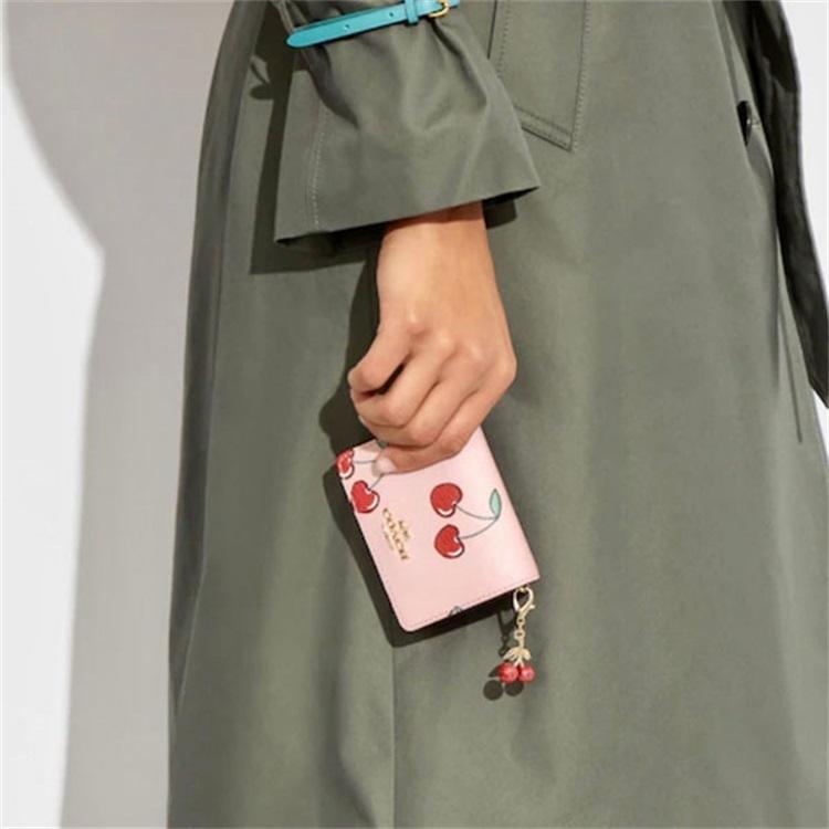 New COACH Boxed Coated Canvas With Smooth Leather Card Holder Wallet Regular Women's Pink Multicolor Monogram CF408-IMRHJ