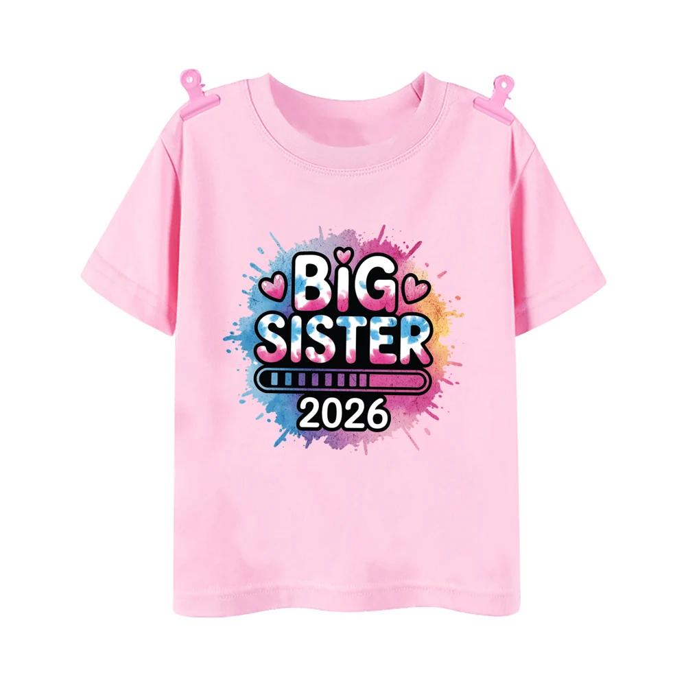 Zum großen Bruder/zur großen Schwester 2026 befördert Gedrucktes Kinder-T-Shirt Kinder Sommer-Outfit Kurzarmhemden Baby-Ankündigungs-Kleidung