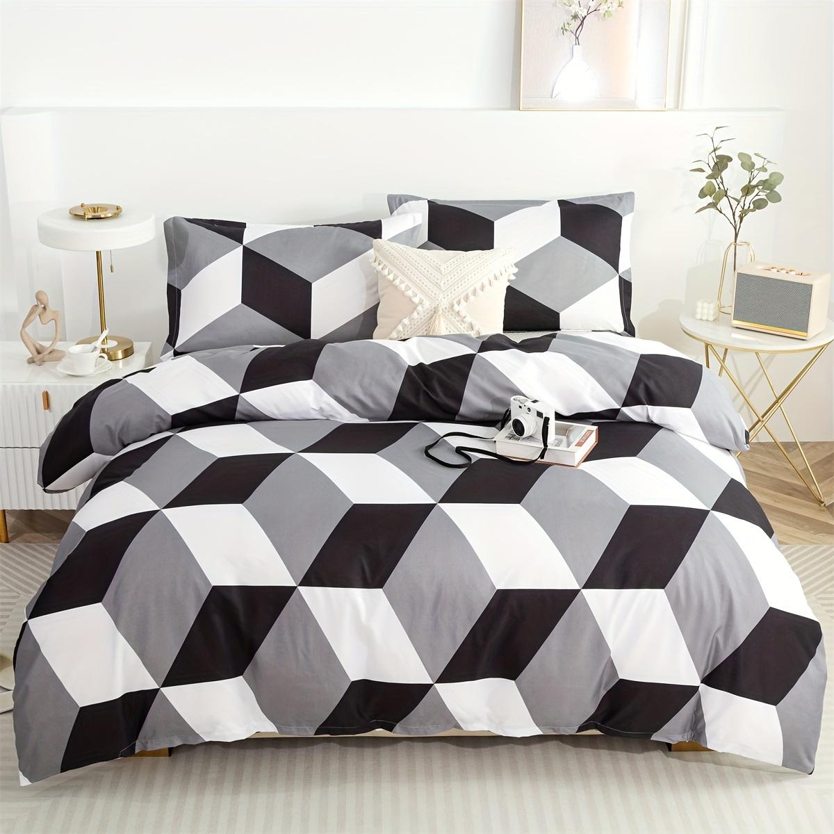 

Geometric Pattern Duvet Cover Set With Zipper Closure Cotton Bedding Set Machine Washable All-Season Comfort 90X200cm