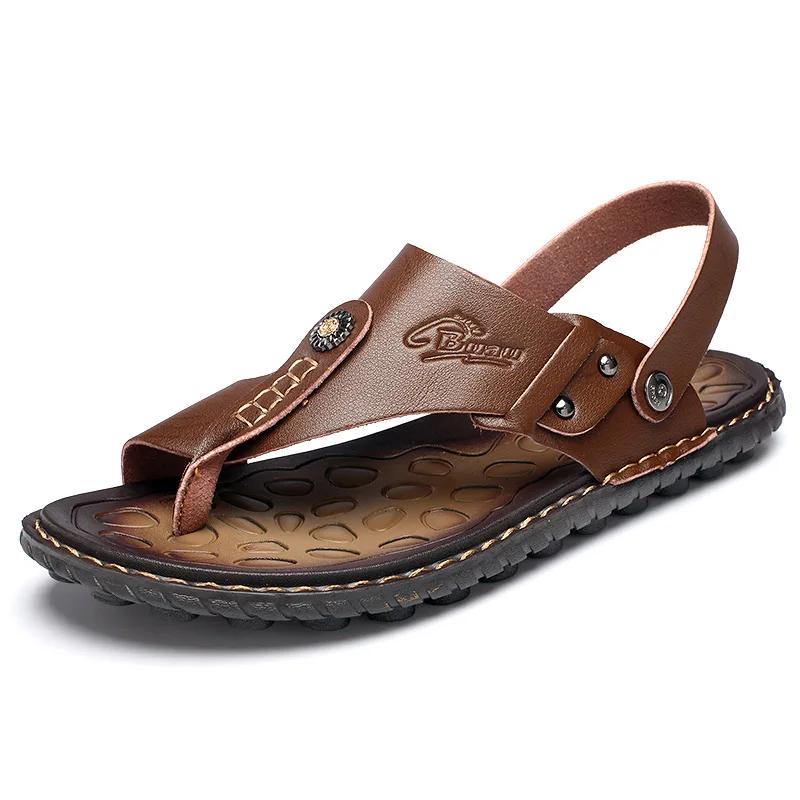 Fashion Big Size 47 Men Leather Sandals Summer Classic Men Shoes Slippers Soft Sandals Men Roman Comfortable Outdoor Walking Footwear