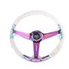 ZS Steering Neo Deep Crystal Clear Wheel, 340mm, Chrome, 6-Hole, Dish, Bubble, (Rainbow)