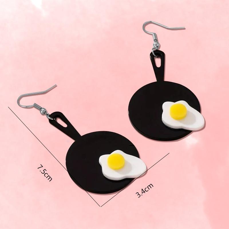 Pair of black pan fried eggs earrings earrings cartoon creative plane cute and sweet