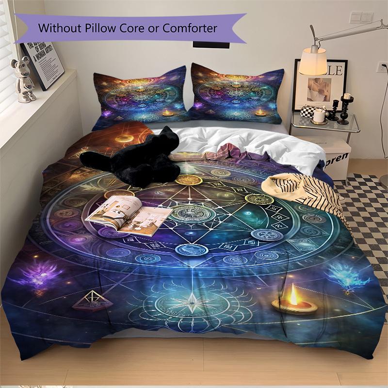 3pcs Alchemical Symbols Bedding Set - 1 Duvet Cover + 2 Pillowcases(Core Not Included), Machine Washable Polyester yy251216166